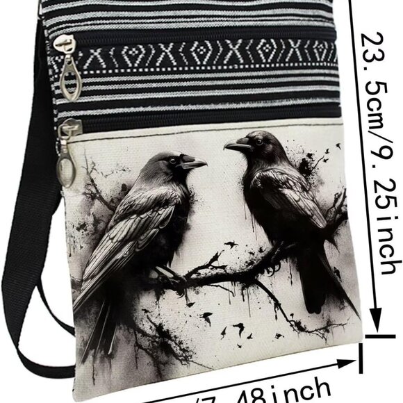 Ink Crow Messenger Bag Small Ethnic Pattern Printed Adjustable Strap Crossbody Z - Picture 2 of 7